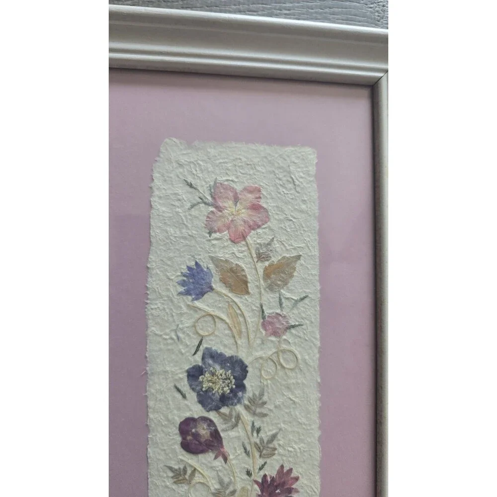 1997 Art Framed Pressed Dried Flowers Handmade Madagascar Signed Cottage Core
